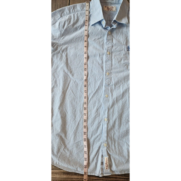 Original Penguin Mens Button Down Shirt XL Blue Gingham Logo Short Sleeve Cuffed - Picture 10 of 10